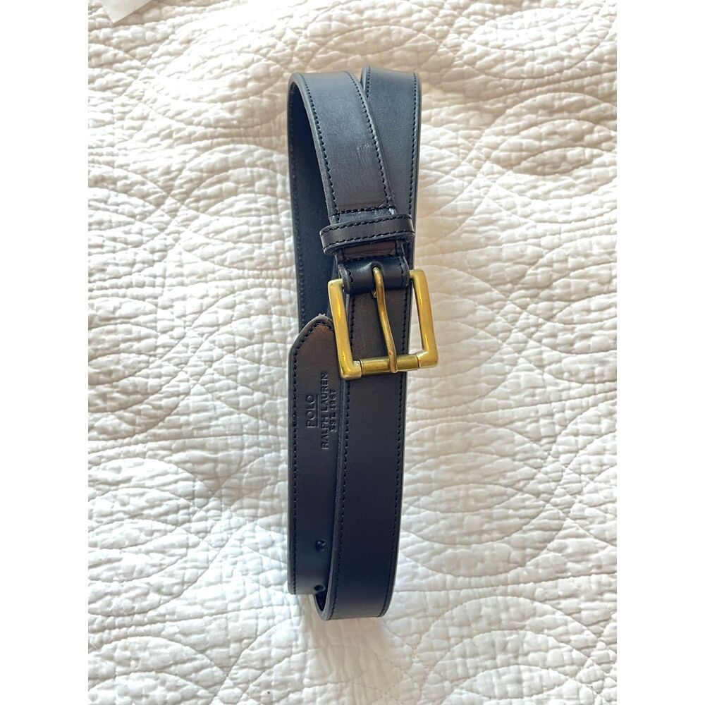 Polo Ralph Lauren Vintage Mens Brown Leather Belt Brass Buckle 42 Preppy Classic